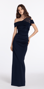 nude-navy/size/4/missy/Camille La Vie/Lace One Shoulder Foldover Scuba Column Dress with Back Slit /front