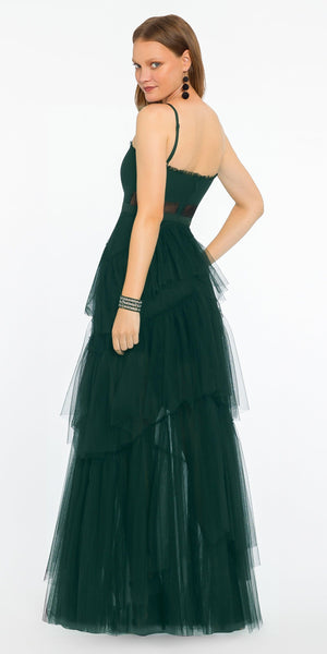 Sheer Mesh Corset Tiered A Line Dress Image 4
