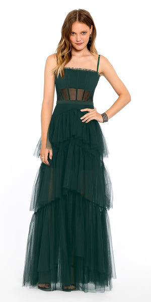 Sheer Mesh Corset Tiered A Line Dress Image 3