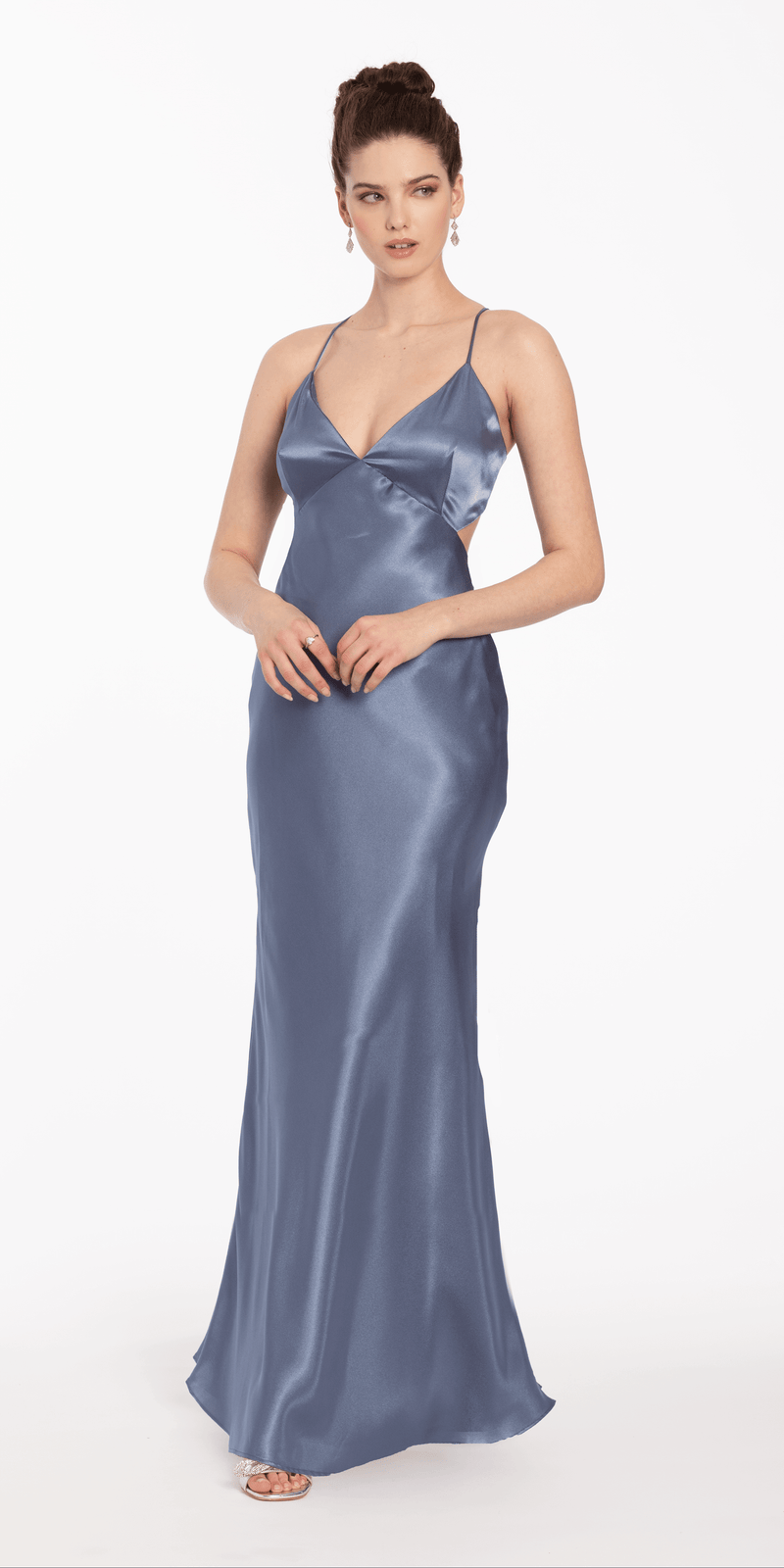 Satin Slip Tie Back Dress petite / 8 / dusty-blue Satin Slip Tie Back Dress petite / 8 / dusty-blue