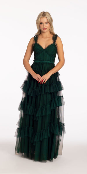 Multi Tiered Tulle Ballgown with Satin Waist Accent Image 8