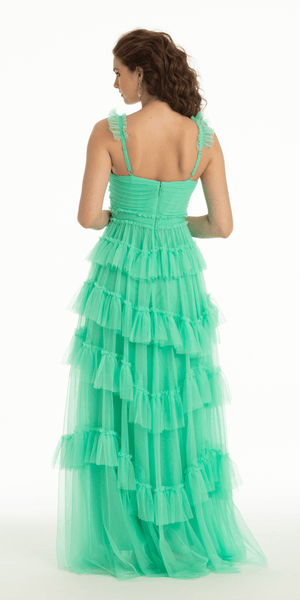 Multi Tiered Tulle Ballgown with Satin Waist Accent Image 4