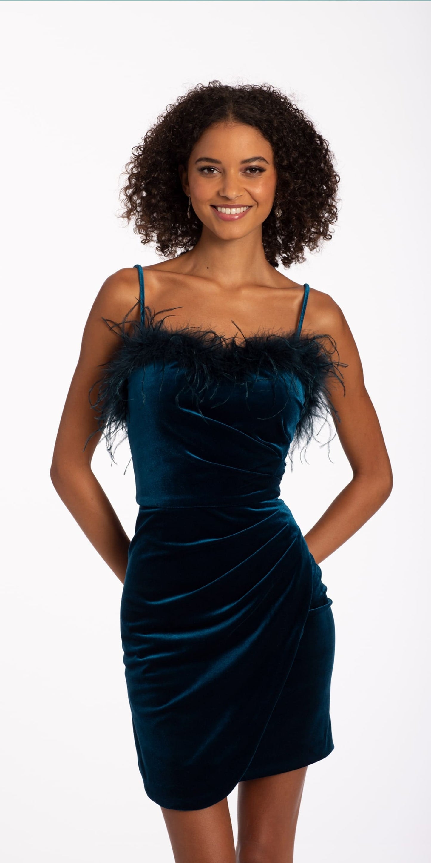 Camille La Vie Velvet Feather Top Dress with Side Ruching