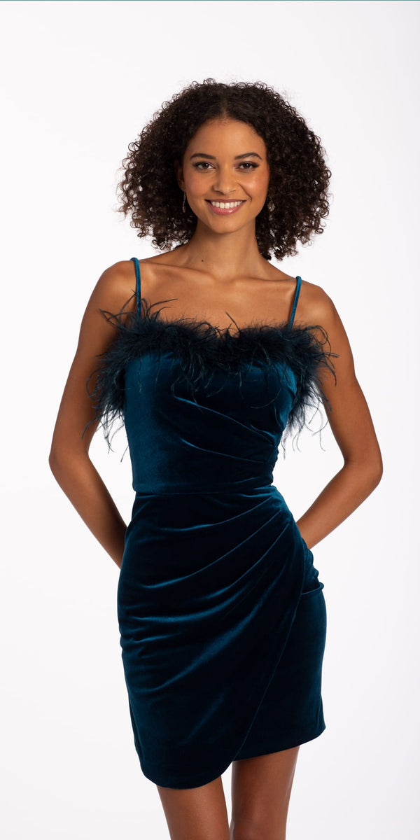 Velvet Feather Top Dress with Side Ruching Image 1