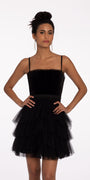 Velvet Tiered Mesh Fit and Flare Dress Image 1