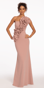 Crepe One Shoulder Column Dress with Origami Rosette Detail Image 3