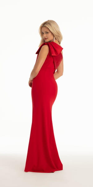 Crepe One Shoulder Trumpet Dress with Bow Detail Image 2