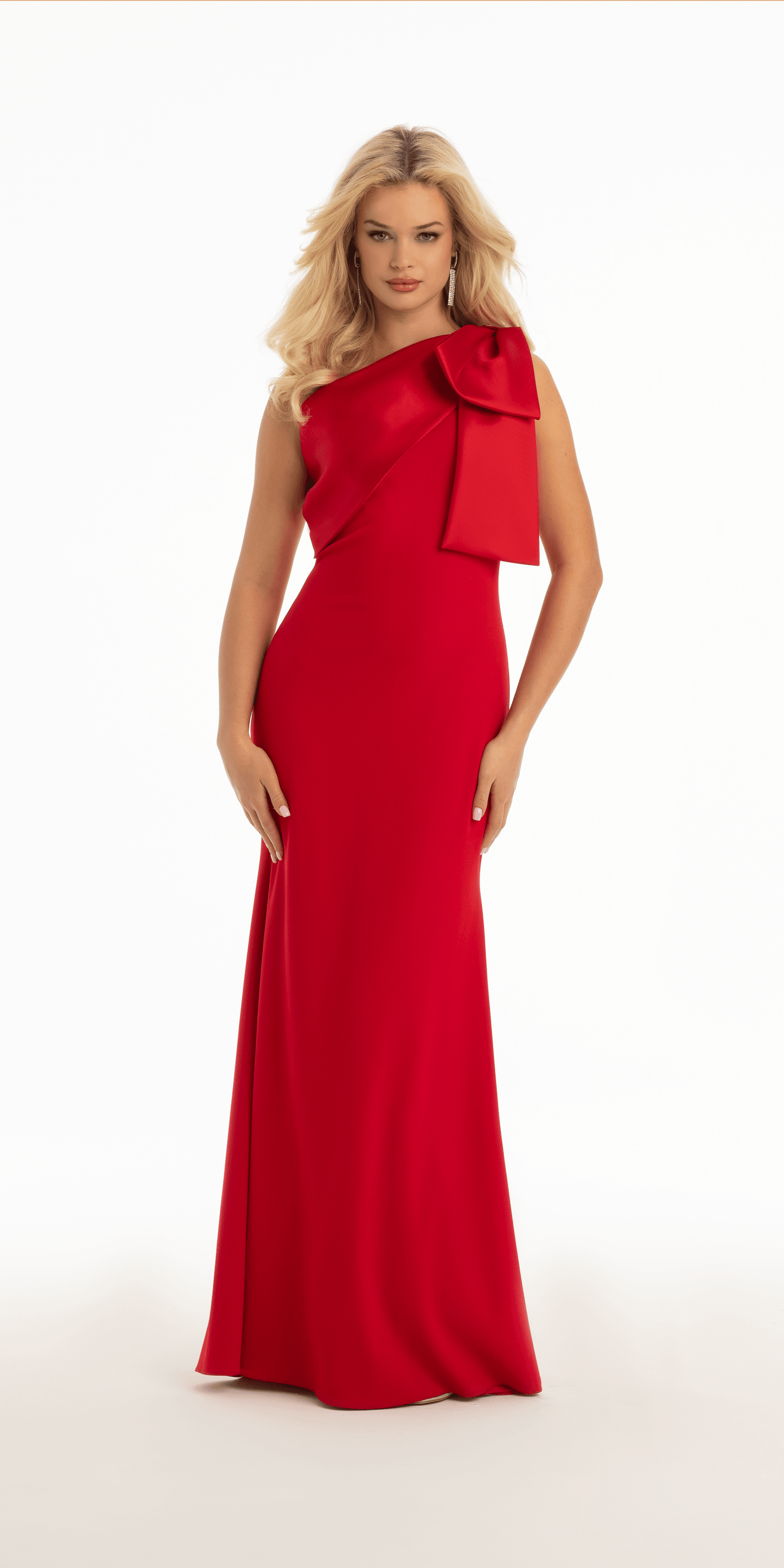 Camille La Vie Crepe One Shoulder Trumpet Dress with Bow Detail missy / 2 / red
