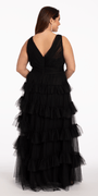 Pleated Mesh V Neck Ruffle Ballgown Image 4