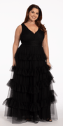 Pleated Mesh V Neck Ruffle Ballgown Image 3