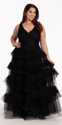 Pleated Mesh V Neck Ruffle Ballgown Image 1