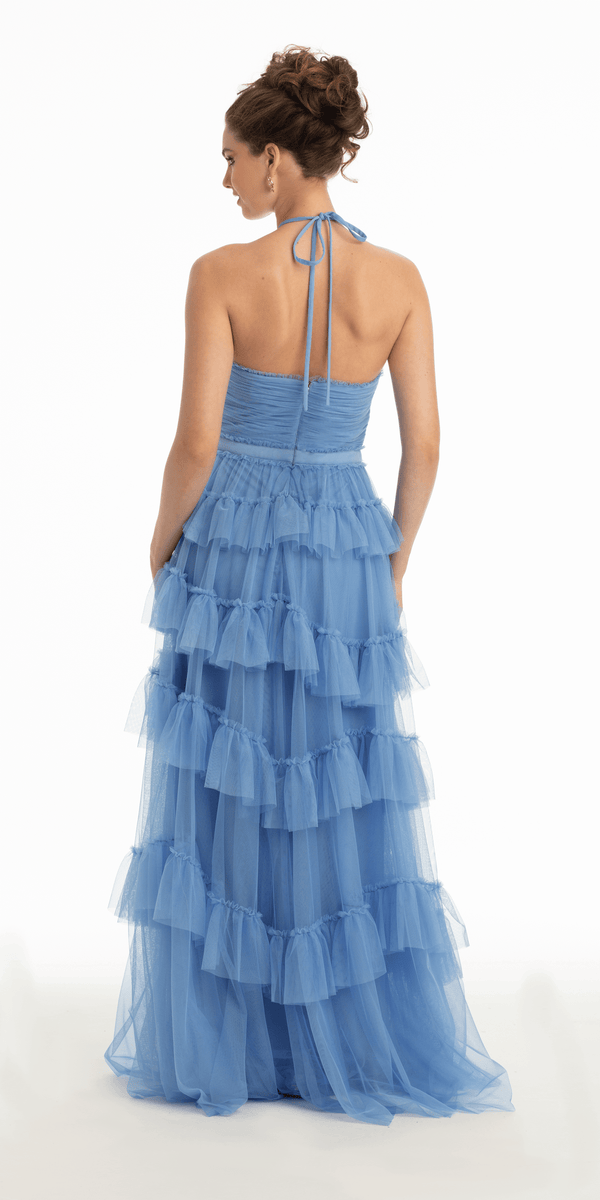 Mesh Halter Tiered Ballgown Image 2