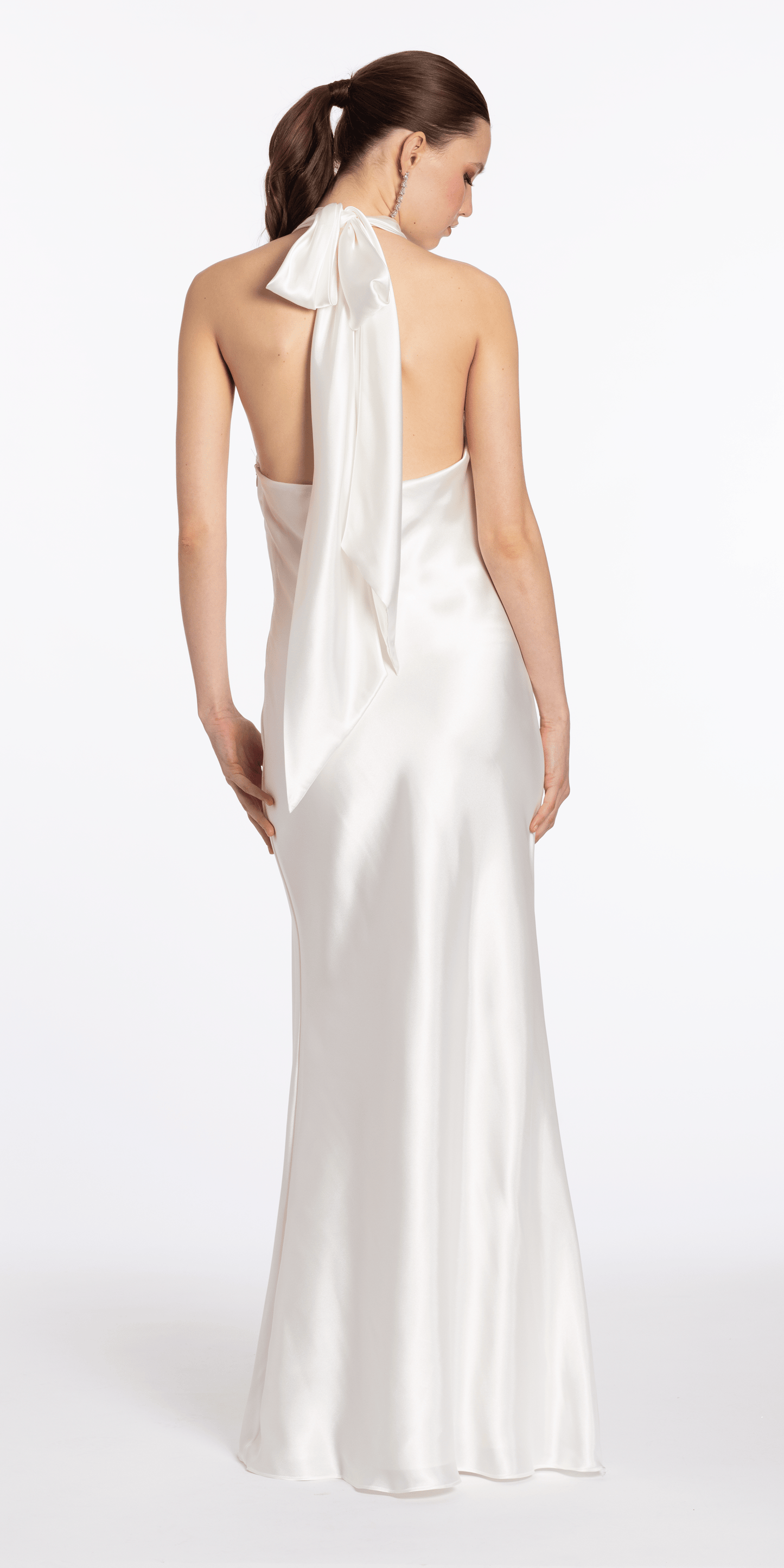 Camille La Vie Satin Tie Back Halter Column Dress