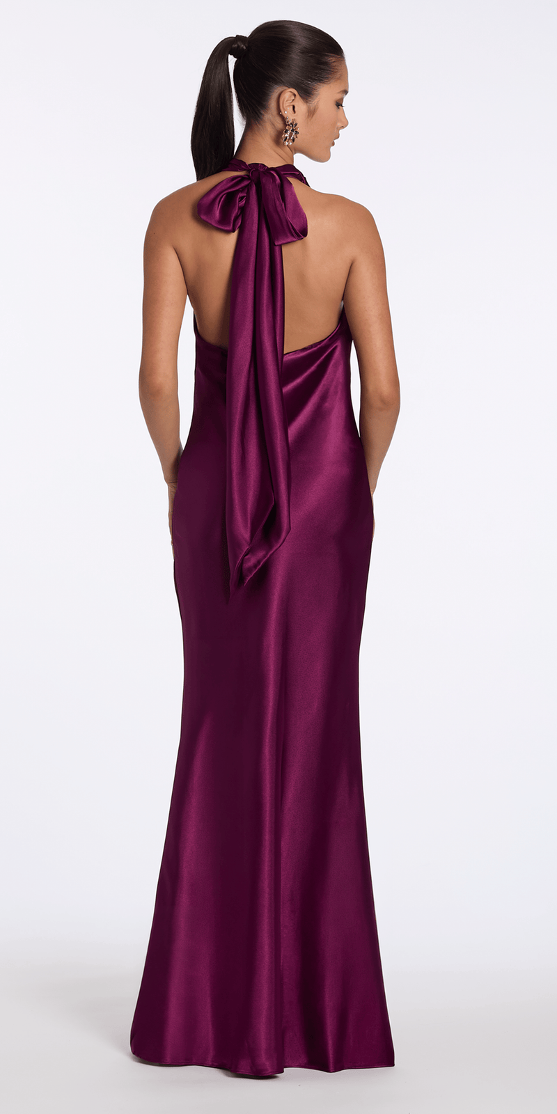 Camille La Vie Satin Tie Back Halter Column Dress