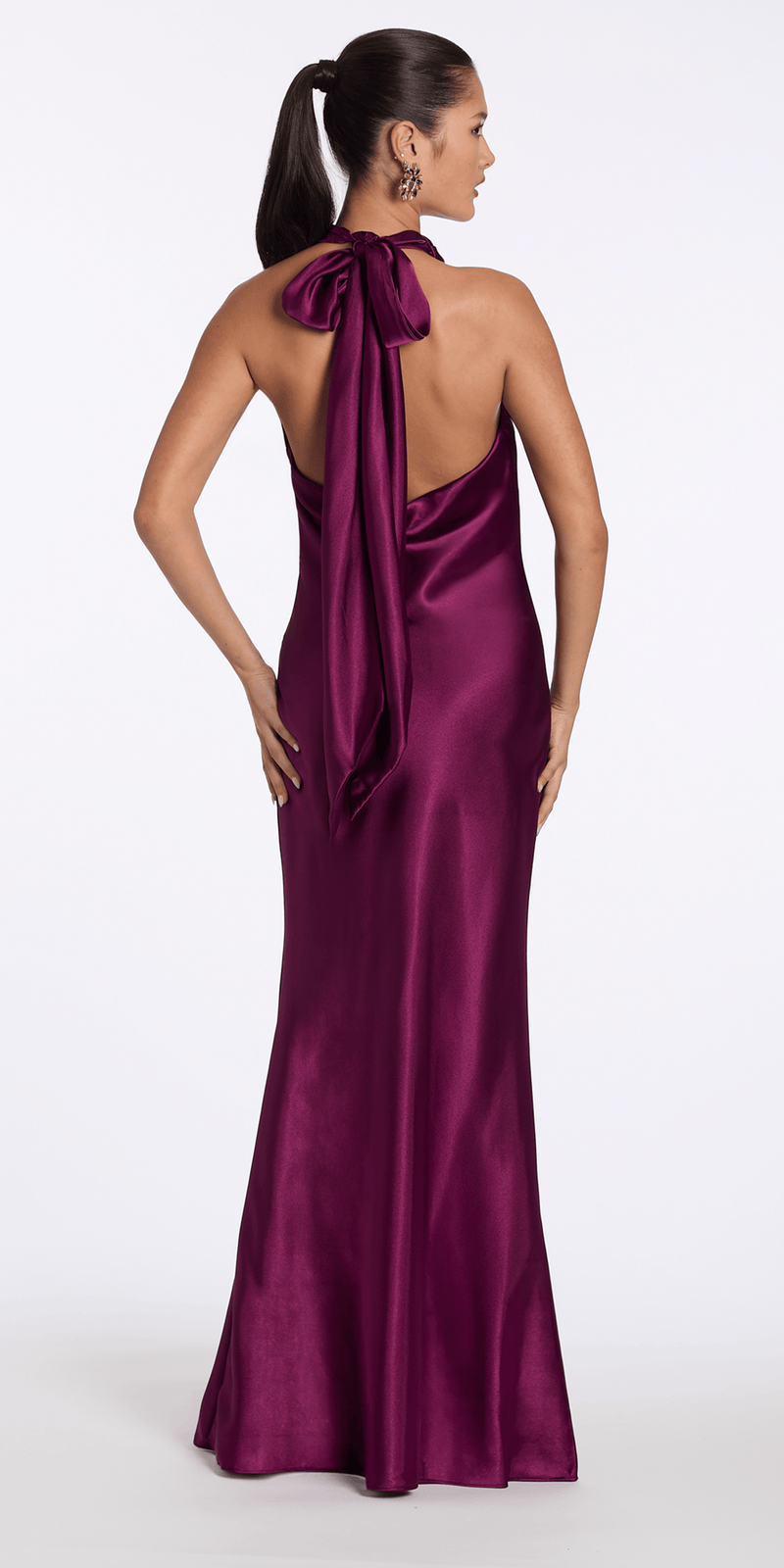 Camille La Vie Satin Tie Back Halter Column Dress