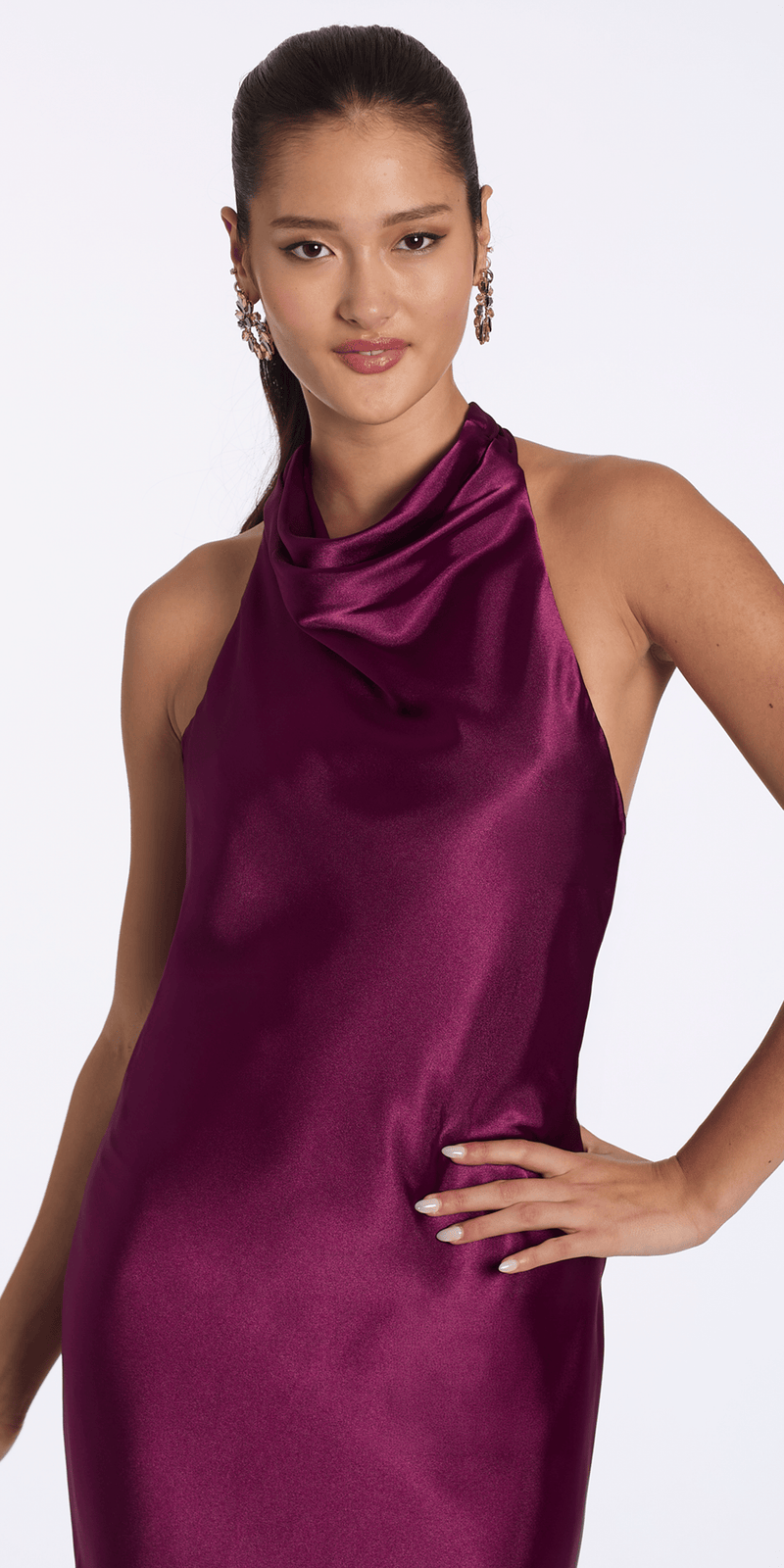 Camille La Vie Satin Tie Back Halter Column Dress