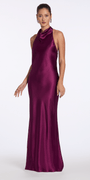 Camille La Vie Satin Tie Back Halter Column Dress missy / 0 / plum