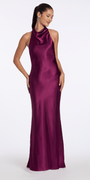 Camille La Vie Satin Tie Back Halter Column Dress