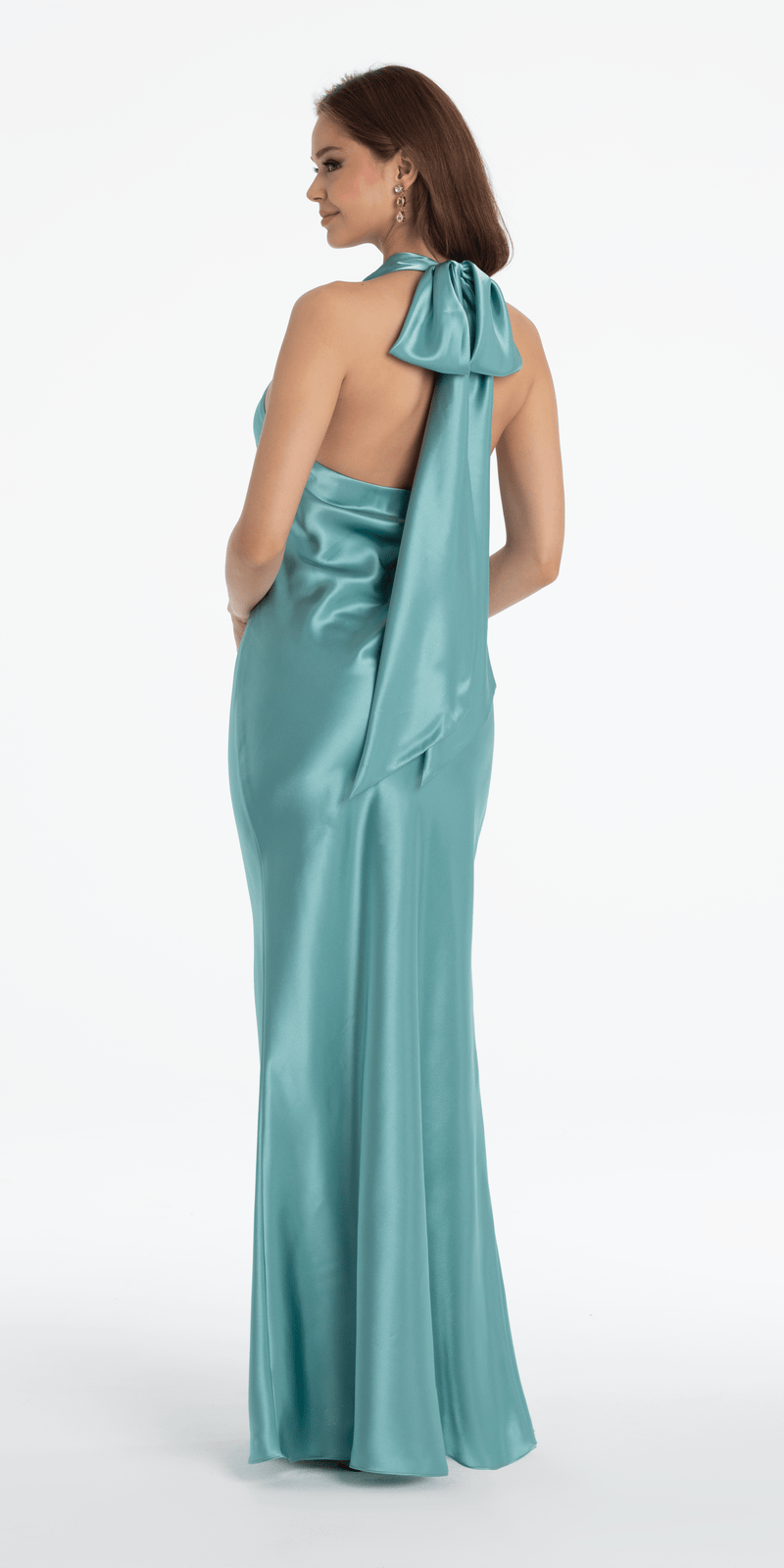 Satin Tie Back Halter Column Dress Image 8