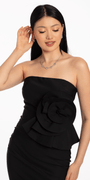 Strapless Midi Dress with Side Ruched Rose Detail Image 2