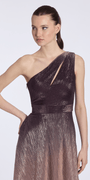 plum/size/6/missy/Camille La Vie/Metallic Ombre One Shoulder Crinkle Mock Wrap Dress with Pockets/close up