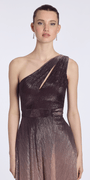 plum/size/6/missy/Camille La Vie/Metallic Ombre One Shoulder Crinkle Mock Wrap Dress with Pockets/close up alt