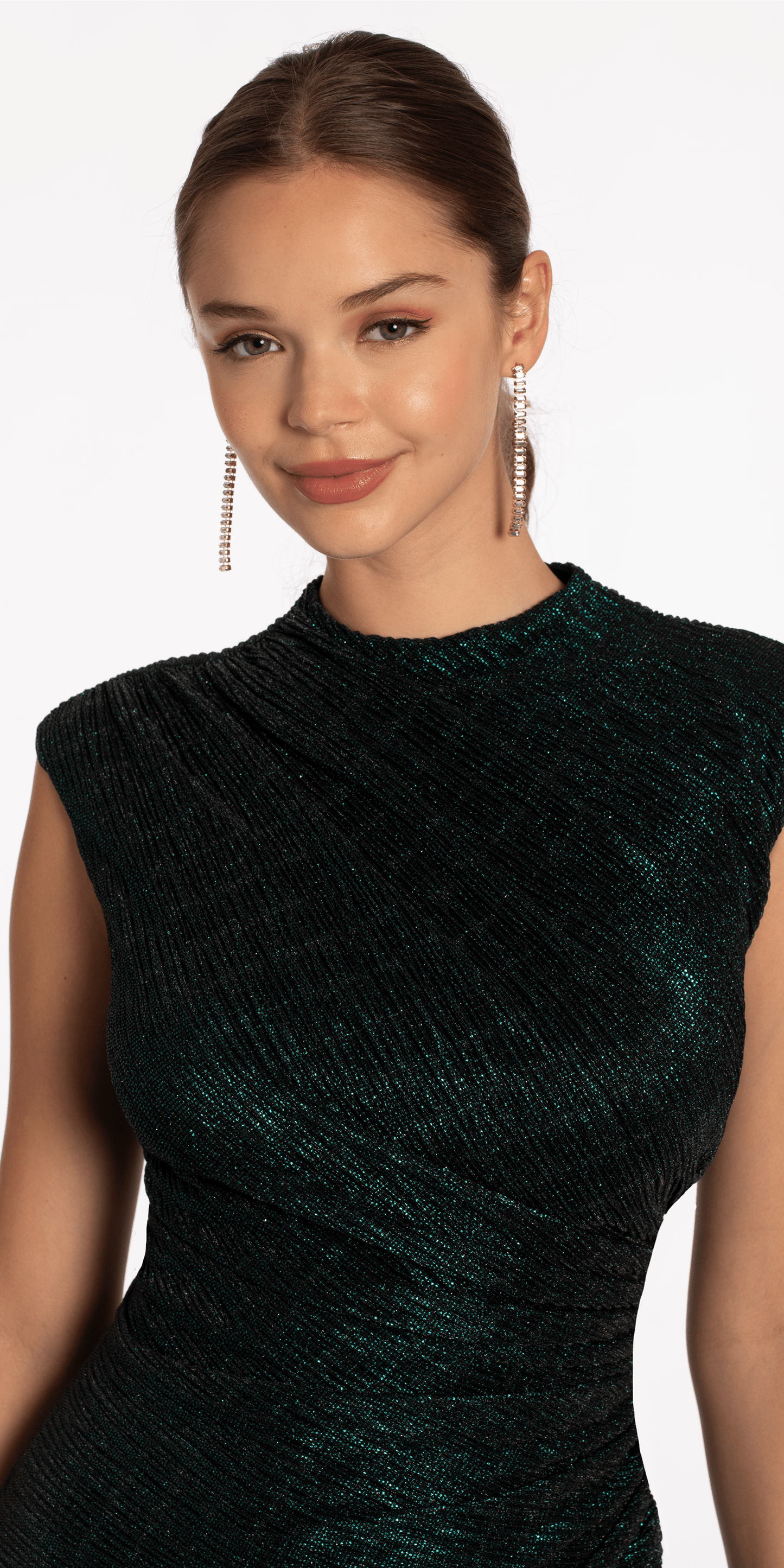Camille La Vie/ Crinkle Knit Cap Sleeve Column Dress /missy /size/ 4  /emerald/close up