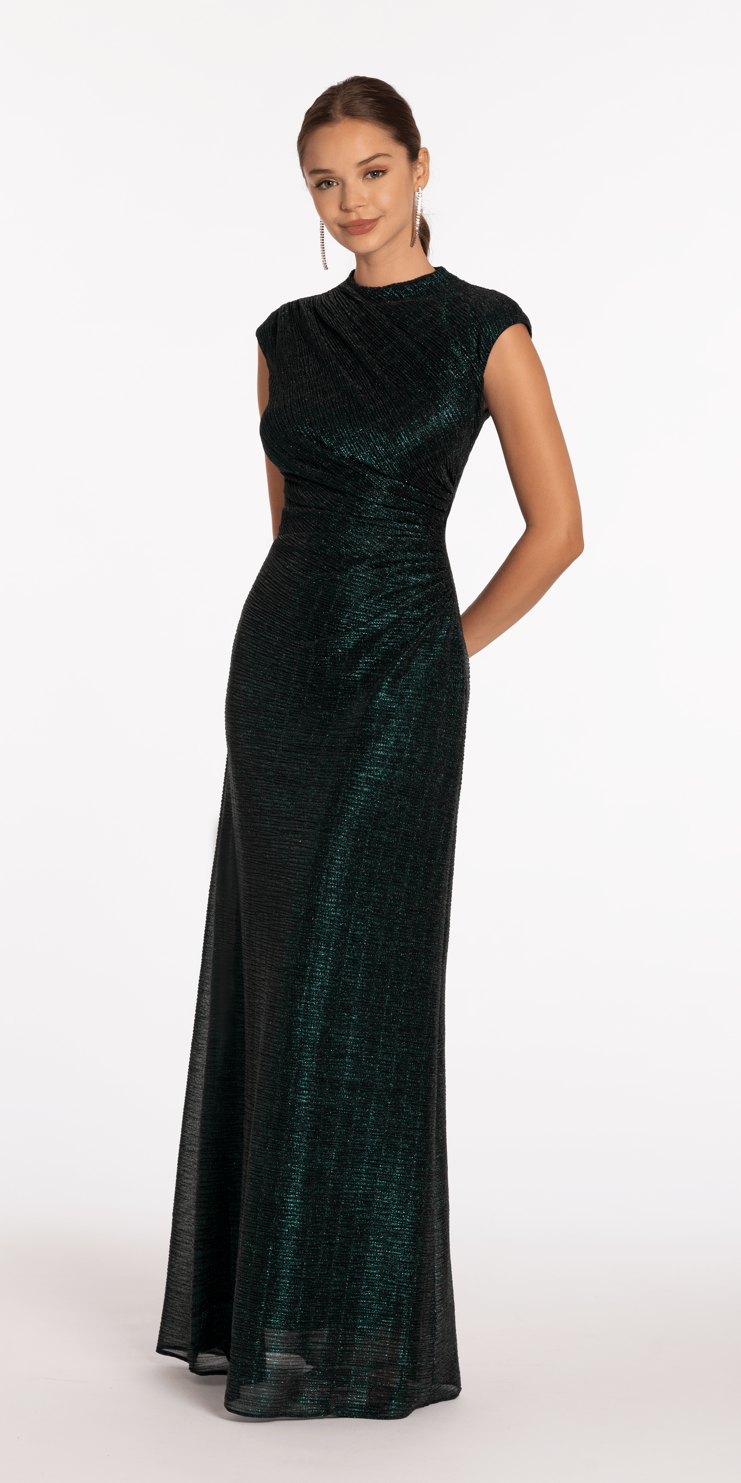 Camille La Vie/ Crinkle Knit Cap Sleeve Column Dress /missy /size/ 4  /emerald/front