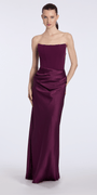 plum/size/4/missy/ Camille La Vie/Pointed Strapless Scuba Corset Column Satin Dress /front