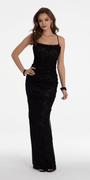 Ruched Sequin Lace Up Back Column Dress Image 1