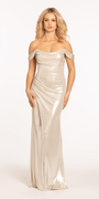 Off the Shoulder Drape Neck Foil Column Dress Image 3
