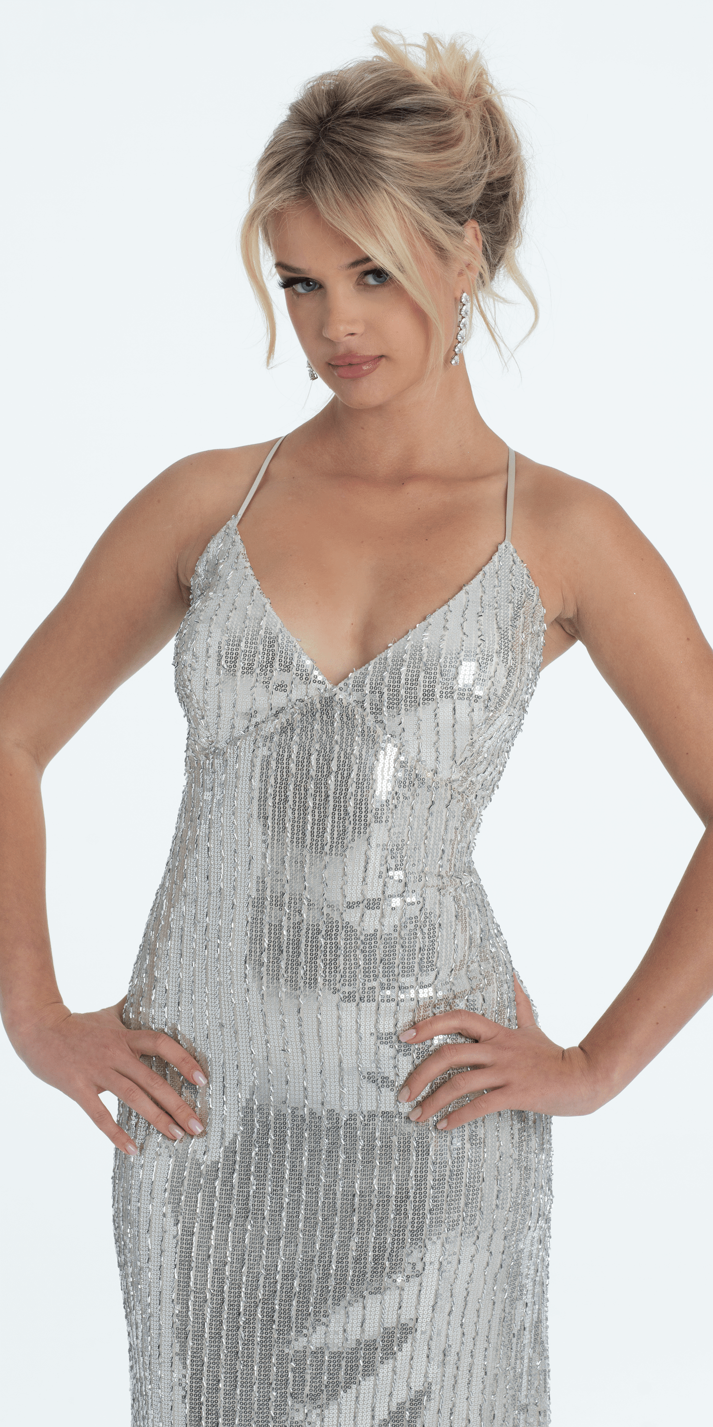 Camille La Vie /Sequin Tie Back Column Dress /missy/ size /4 /champagne/close up alt