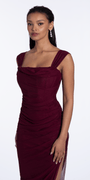 Mesh Square Neck Drape Corset Column Dress with Ruching Image 2
