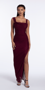 Mesh Square Neck Drape Corset Column Dress with Ruching Image 1