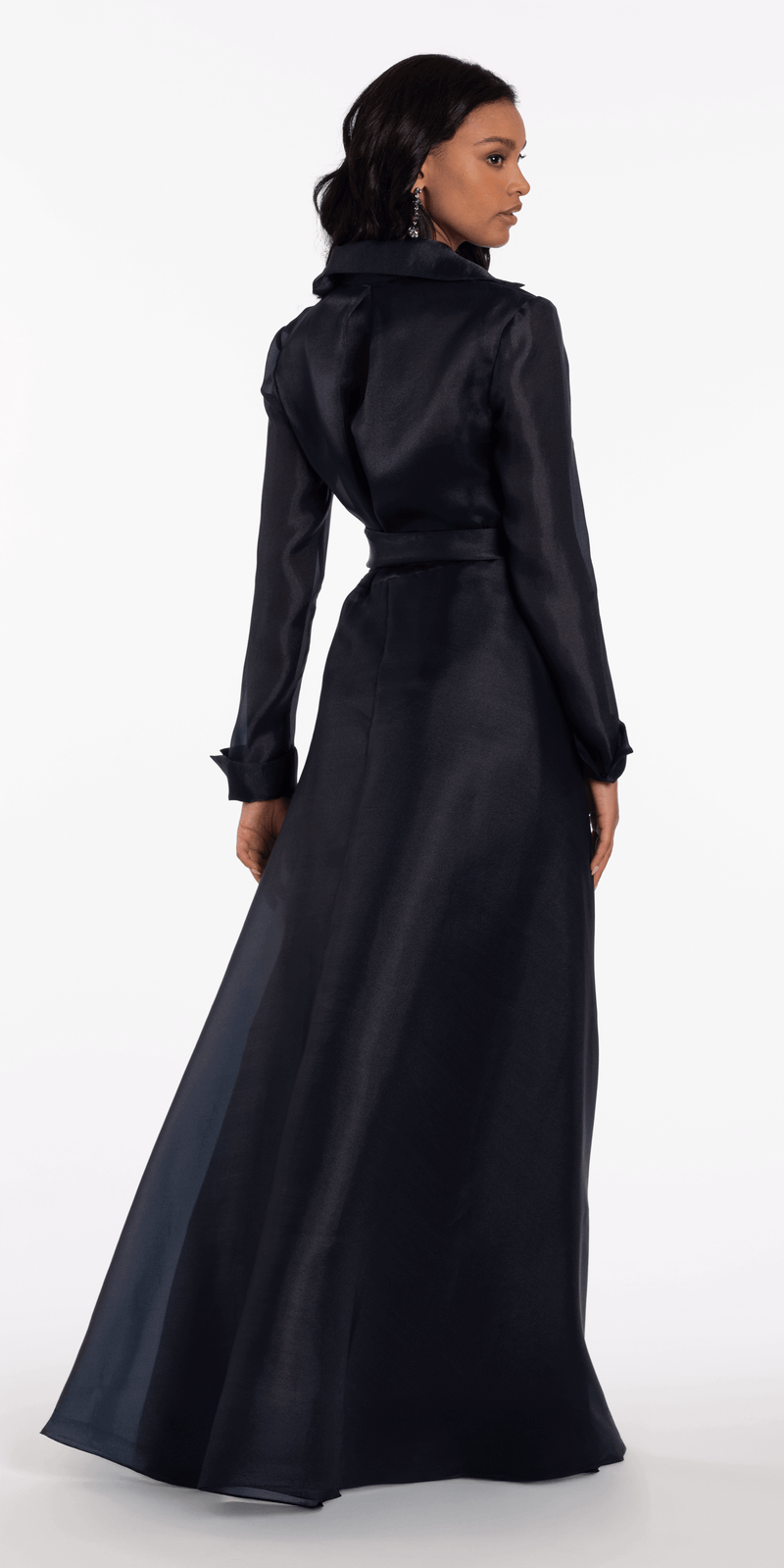 Organza Long Sleeve V Neck A Line Dress with Bow Camille La Vie Organza Long Sleeve V Neck A Line Dress with Bow Camille La Vie