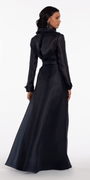 Organza Long Sleeve V Neck A Line Dress with Bow Image 5
