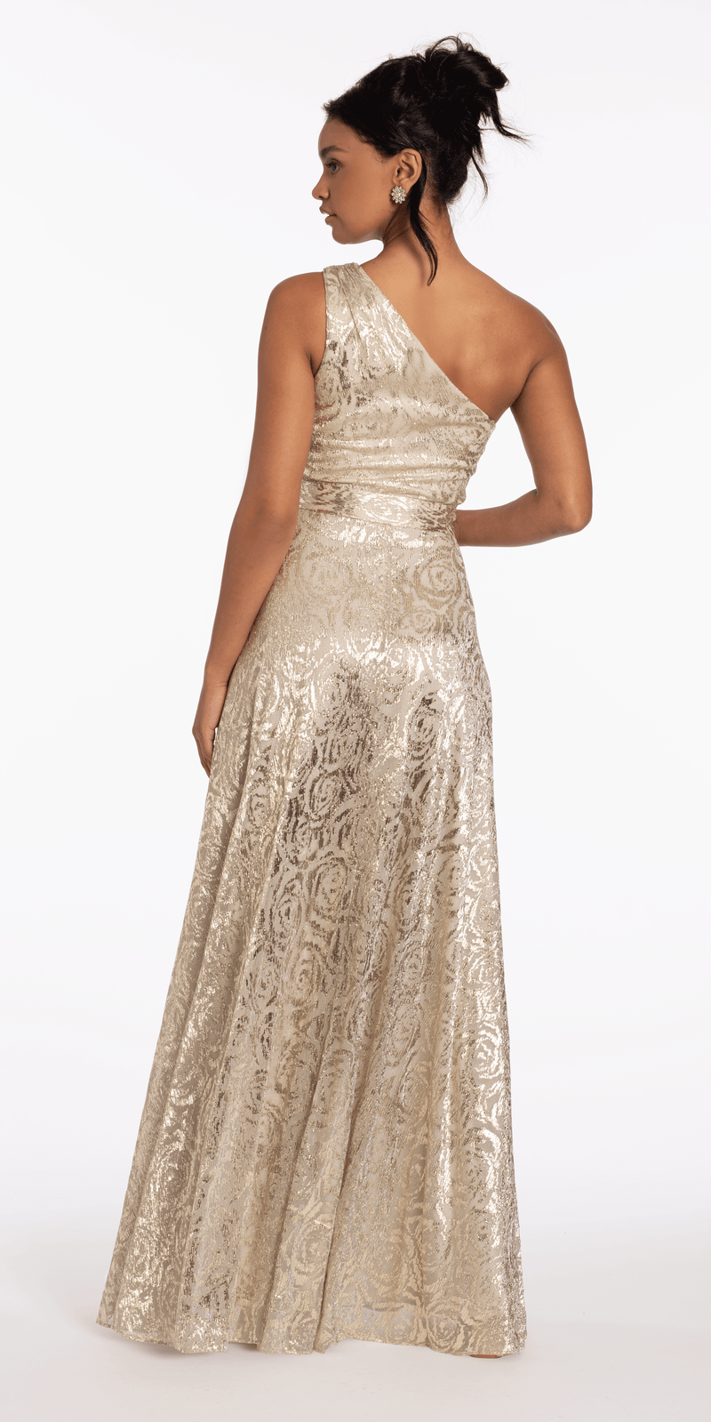 Foil Jacquard One Shoulder A Line Dress with Keyhole Image 6