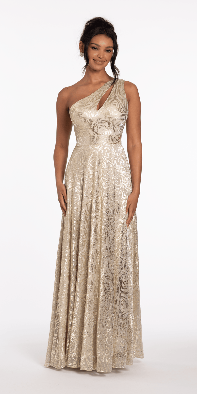 Foil Jacquard One Shoulder A Line Dress with Keyhole Image 4