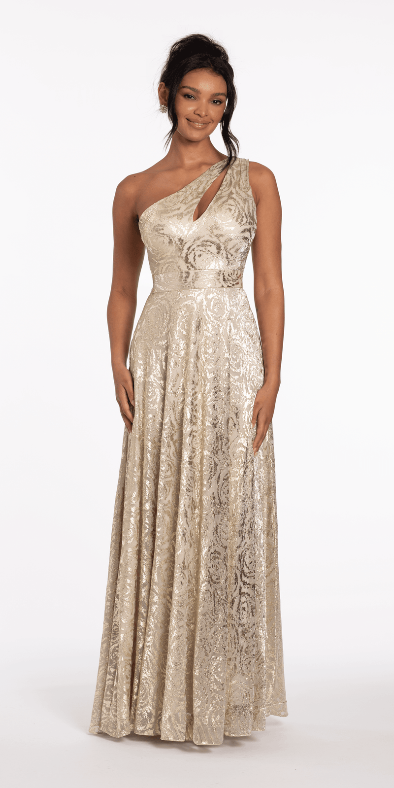 camille la vie one shoulder dress Foil Jacquard One Shoulder A Line Dress with Keyhole Petite / 12 / champagne