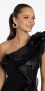 black/size/4/ missy/ Camille La Vie/One Shoulder Scuba Column Dress with Organza Ruffle/close up