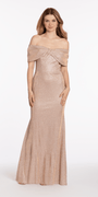 Shimmer Two Tone Off the Shoulder Bow Trumpet Dress Image 2