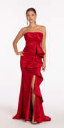 Strapless Taffeta Side Cascade Trumpet Dress with Sweep Train Image 1
