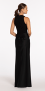 Drape Neck Jersey and Satin Column Dress with Side Sash Image 5