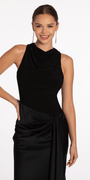 Drape Neck Jersey and Satin Column Dress with Side Sash Image 4