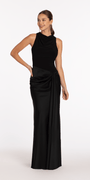Drape Neck Jersey and Satin Column Dress with Side Sash Image 3