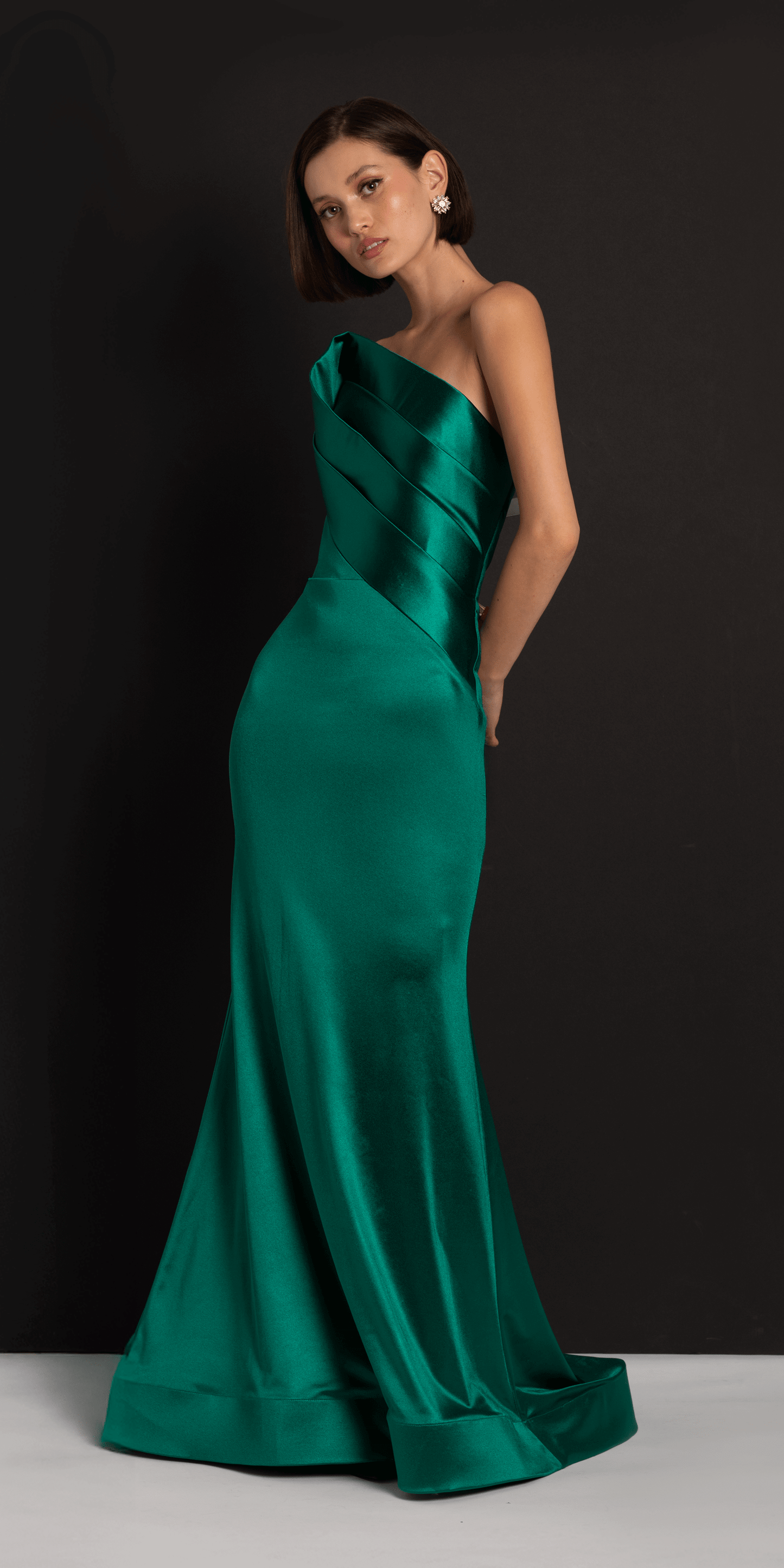 Satin Pleated Strapless Trumpet Dress with Sweep Train missy / 14 / emerald Satin Pleated Strapless Trumpet Dress with Sweep Train missy / 14 / emerald