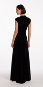 black-silver/size/4/missy/Camille La Vie/Stone Encrusted Velvet Mock Neck Cap Sleeve Column Dress Vie/back
