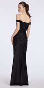 black/size/4/missy/Camille La Vie/ Crepe Off the Shoulder Corset Satin Column Dress/bacl