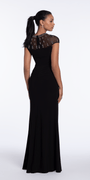 black/size/4/missy/Camille La Vie/Beaded Illusion Cap Sleeve Jersey Column Dress/back