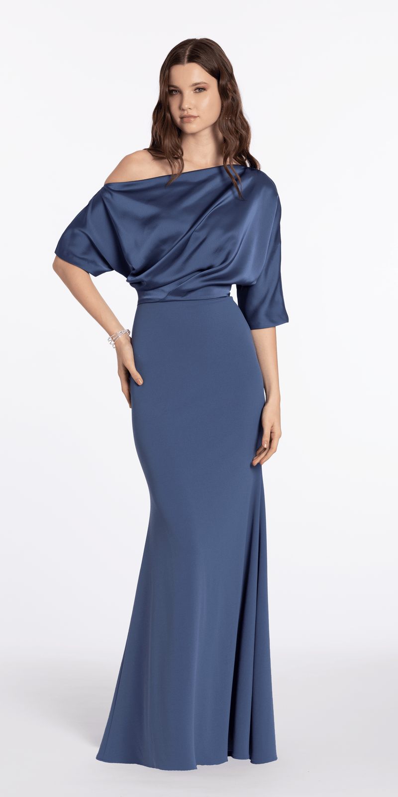 Betsy & Adam Women's Off-The-Shoulder Gown - Slate - Size 6 Betsy & Adam Women's Off-The-Shoulder Gown - Slate - Size 6